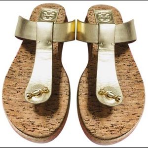 Tory Burch Cork Footbed Flat Thong Sandals Gold